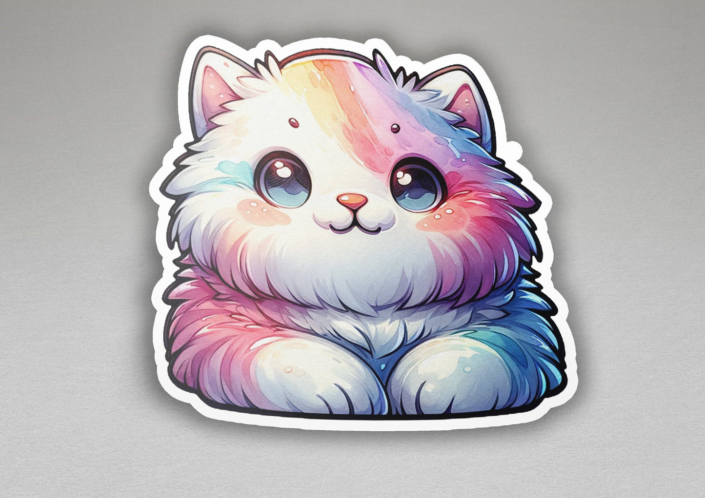 a sticker of a cat with a rainbow mane