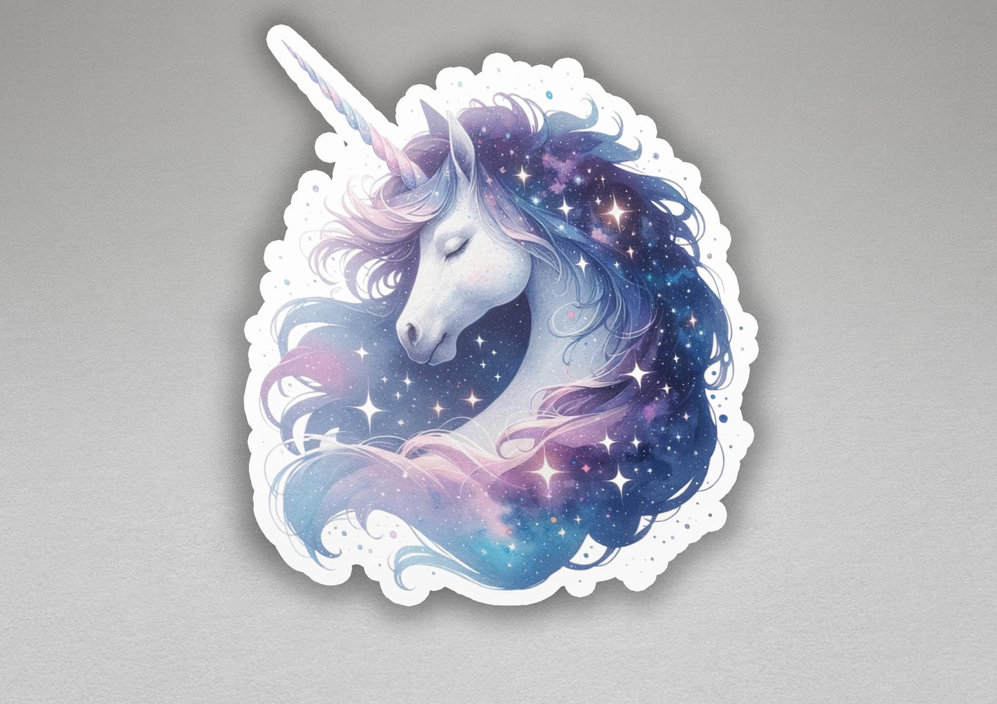 a sticker of a unicorn with stars on it