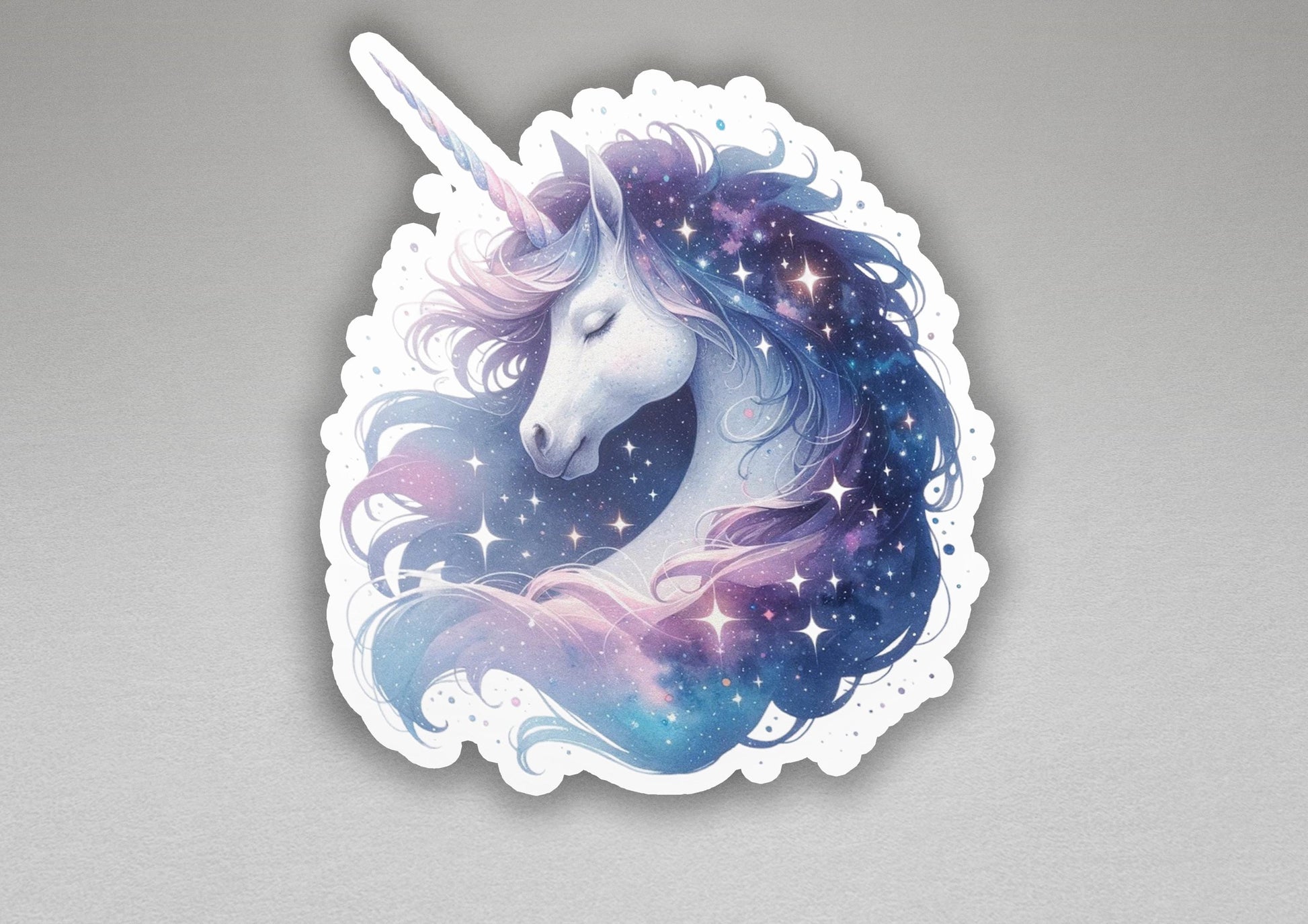 a sticker of a unicorn with stars on it