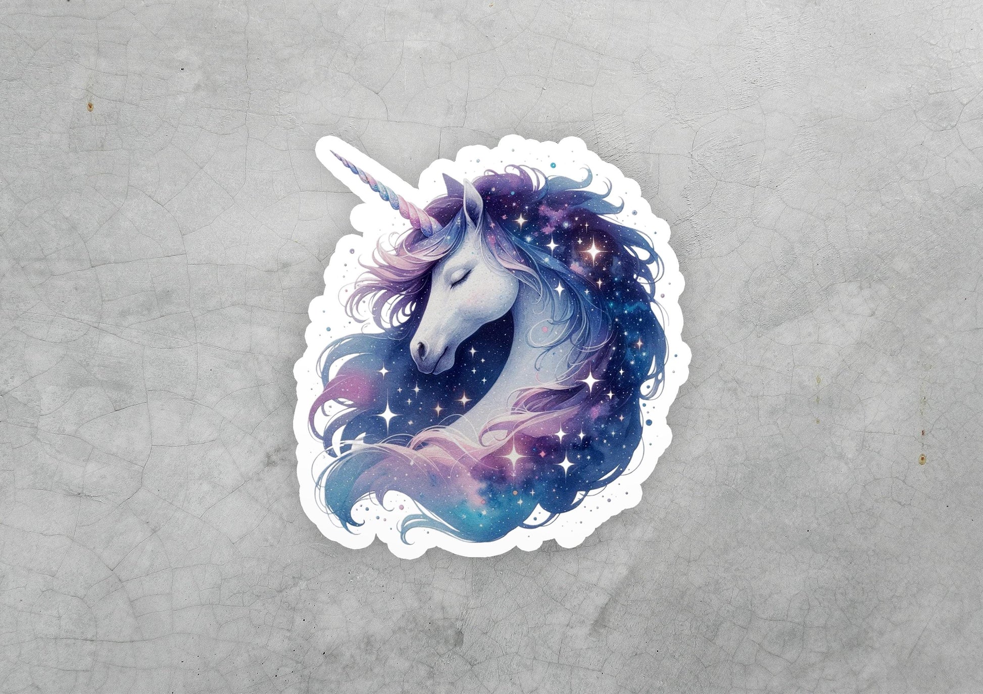 a sticker of a unicorn with stars on it