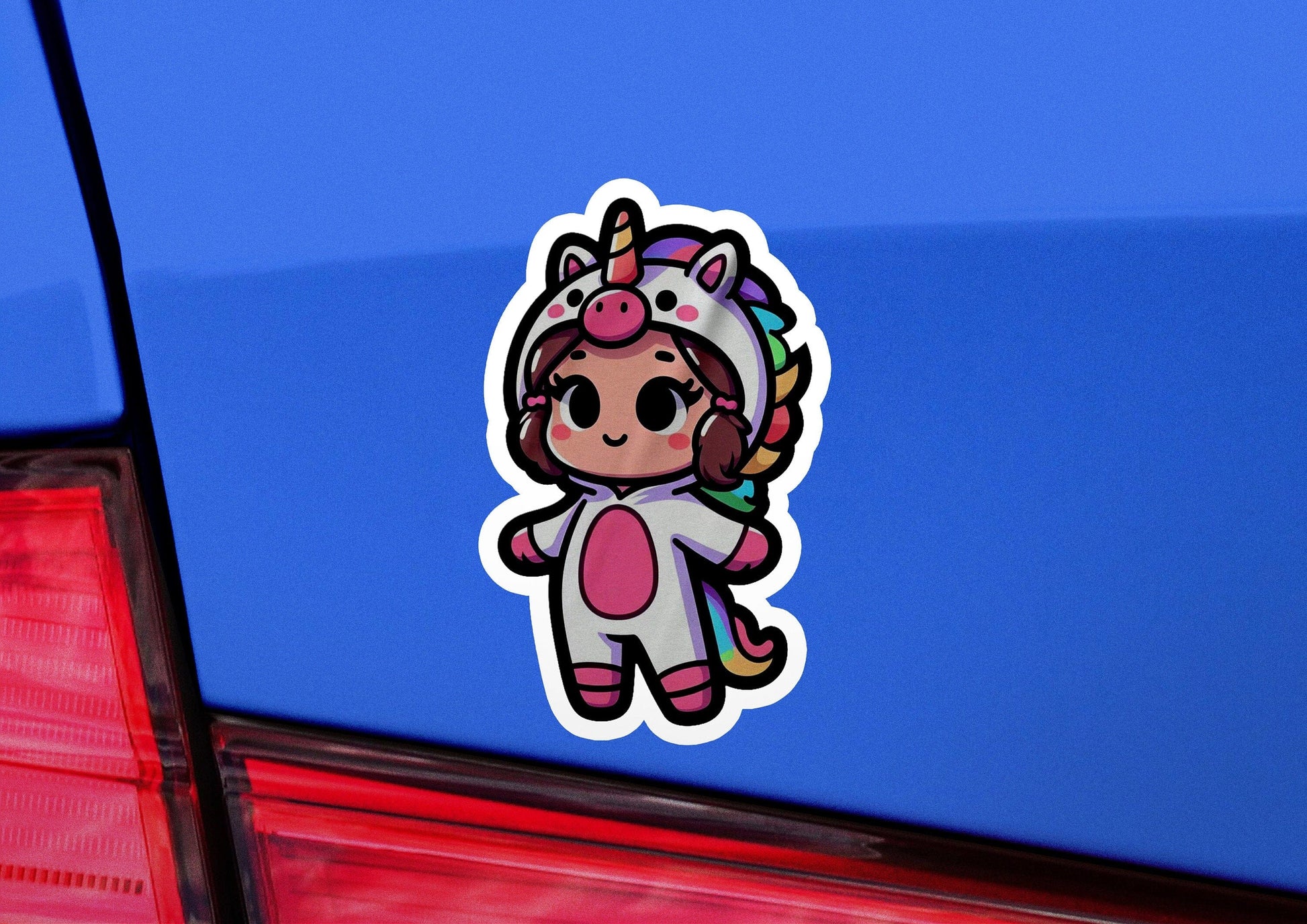 a sticker of a little girl with a unicorn on her head