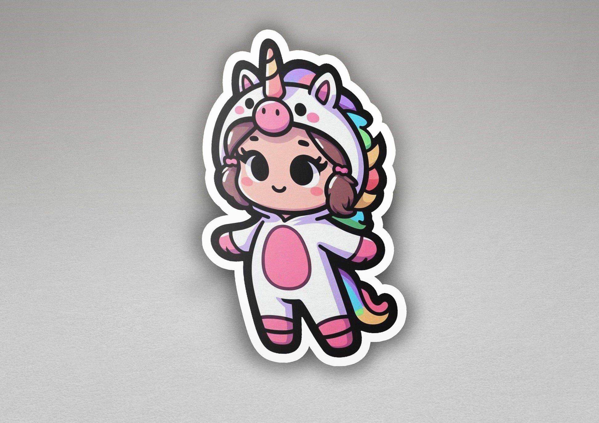 a sticker of a little girl with a unicorn outfit