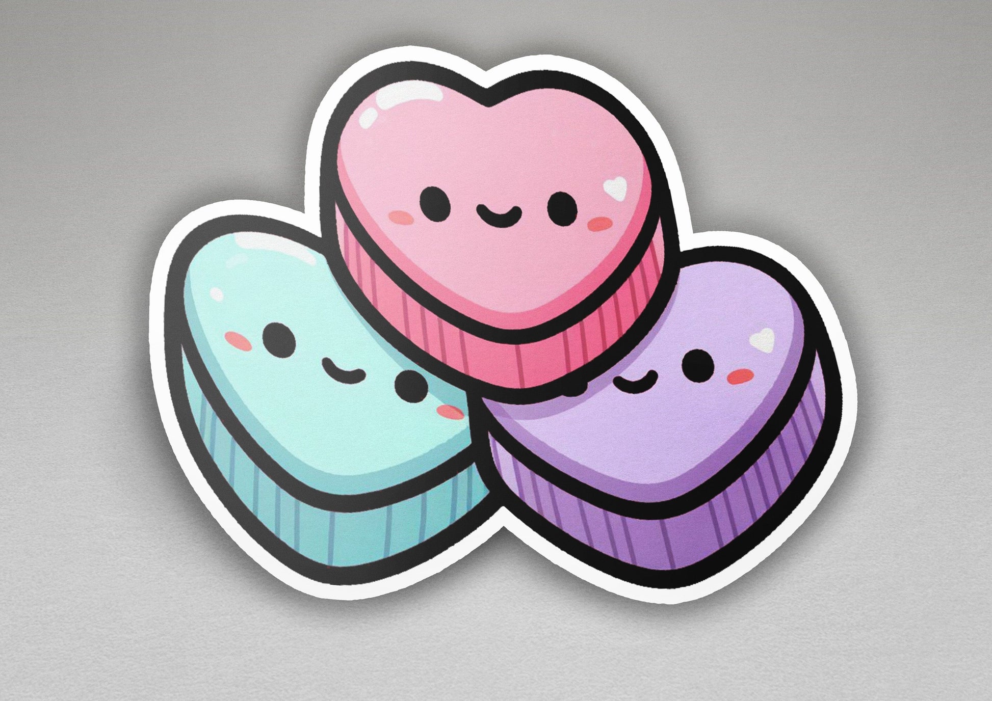 a sticker of three heart shaped cupcakes