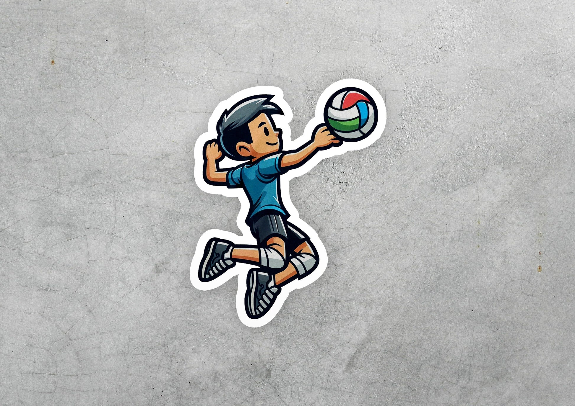 a sticker of a boy playing with a ball