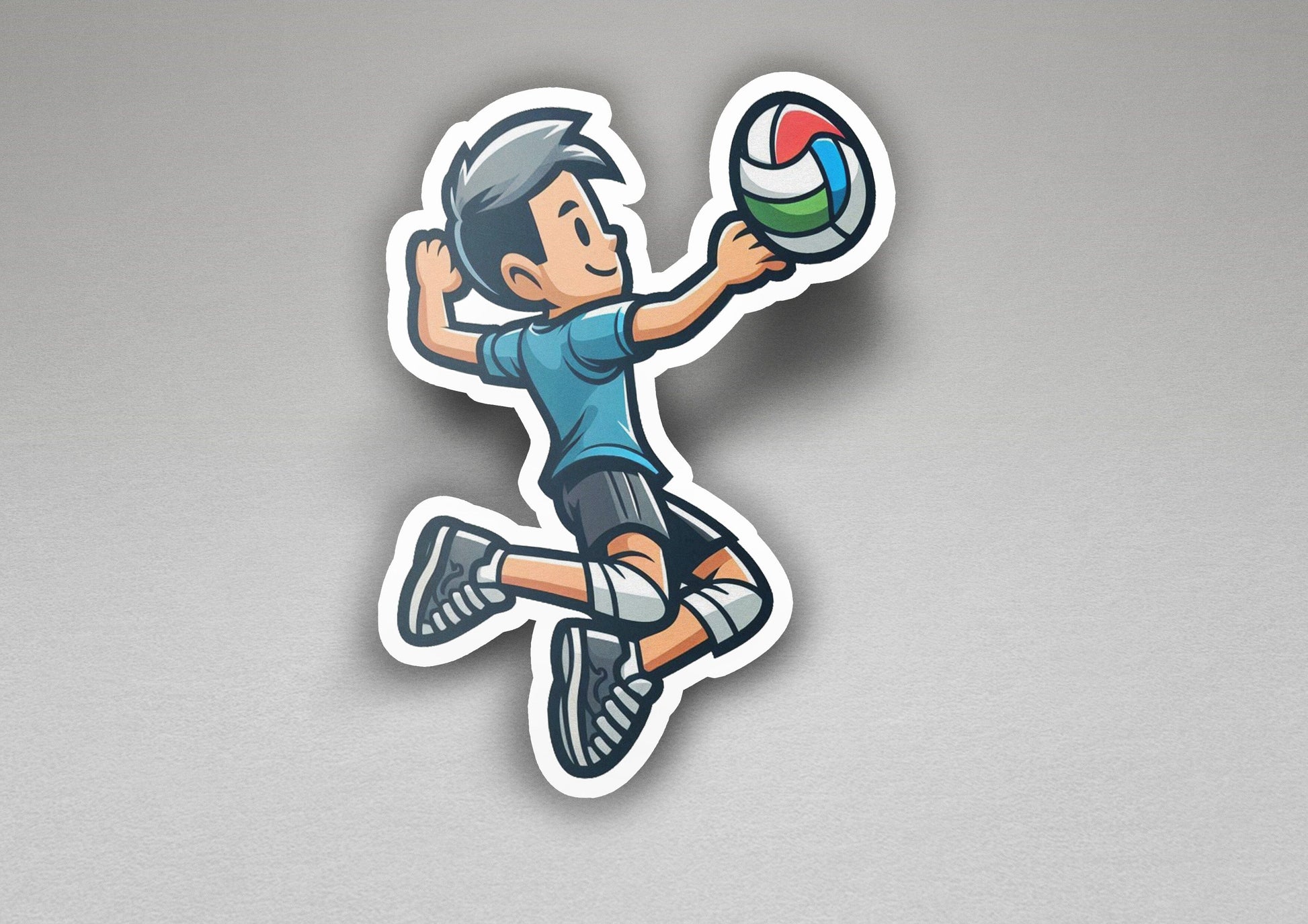 a sticker of a boy playing with a ball