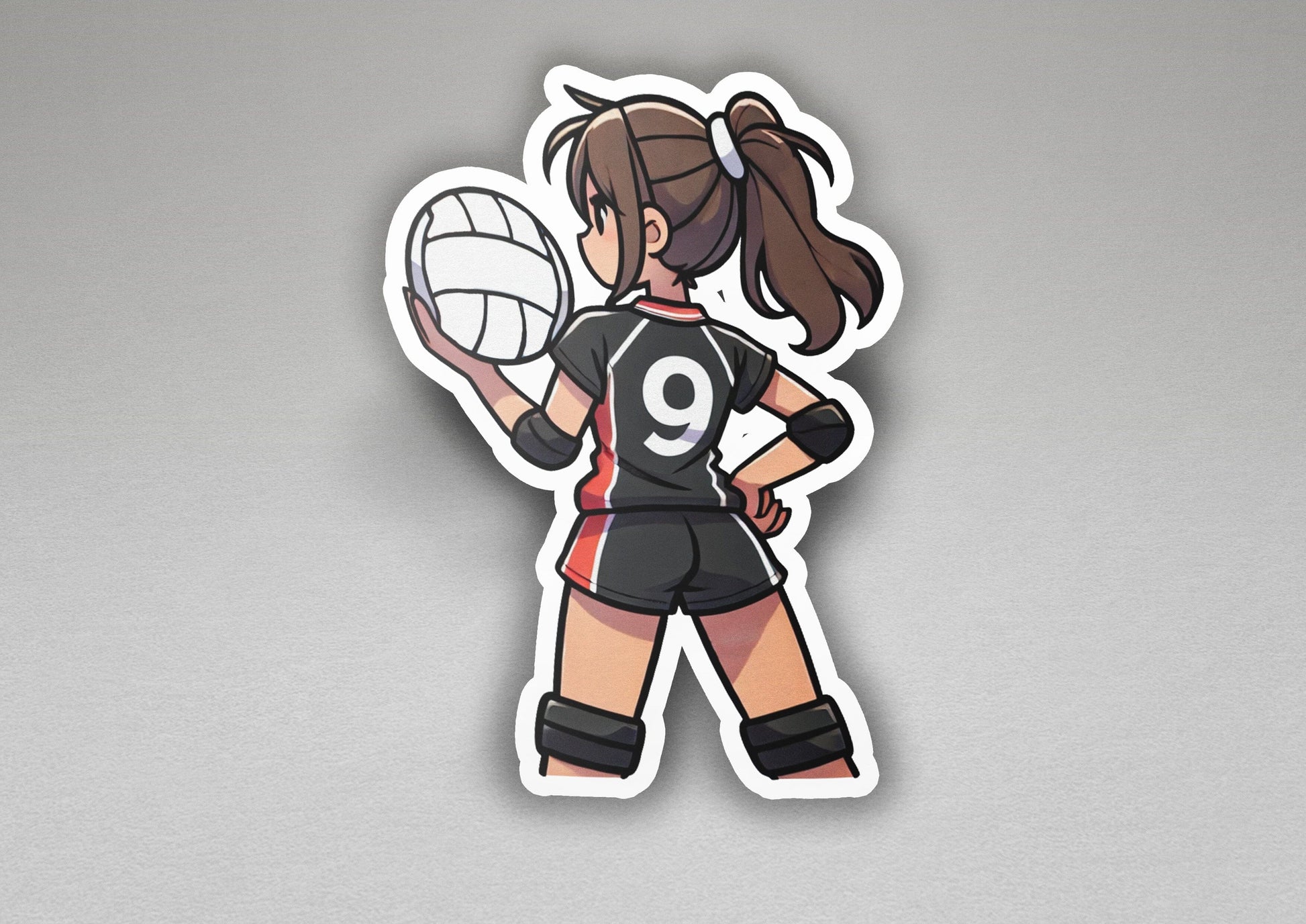 a sticker of a girl holding a volleyball ball