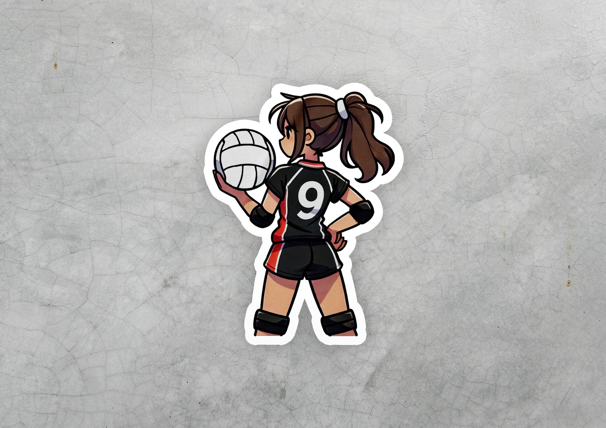 a sticker of a girl holding a volleyball ball