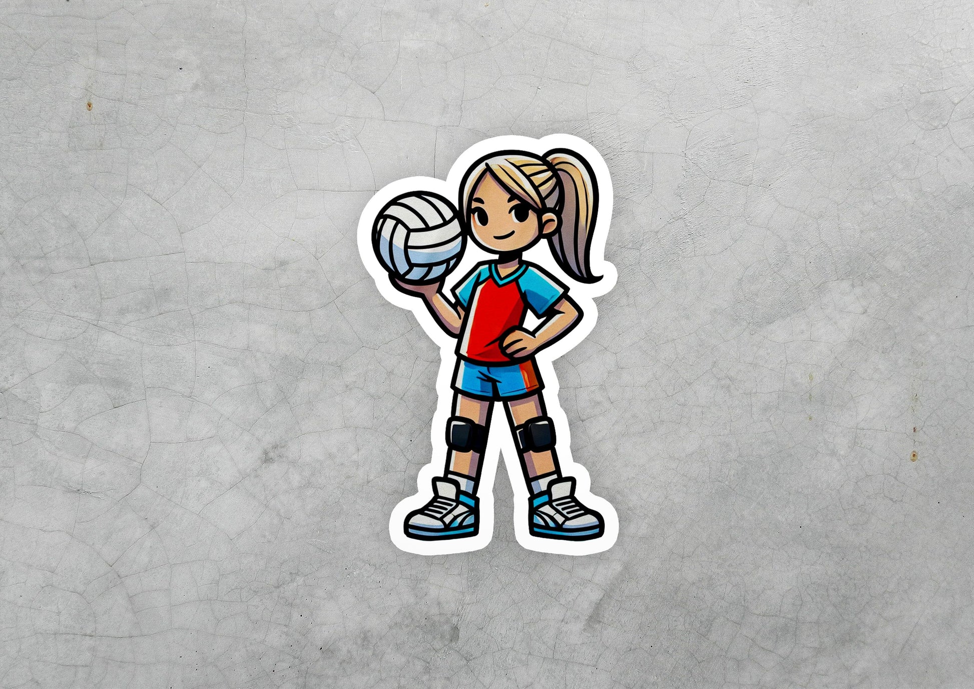 a sticker of a girl holding a volleyball ball