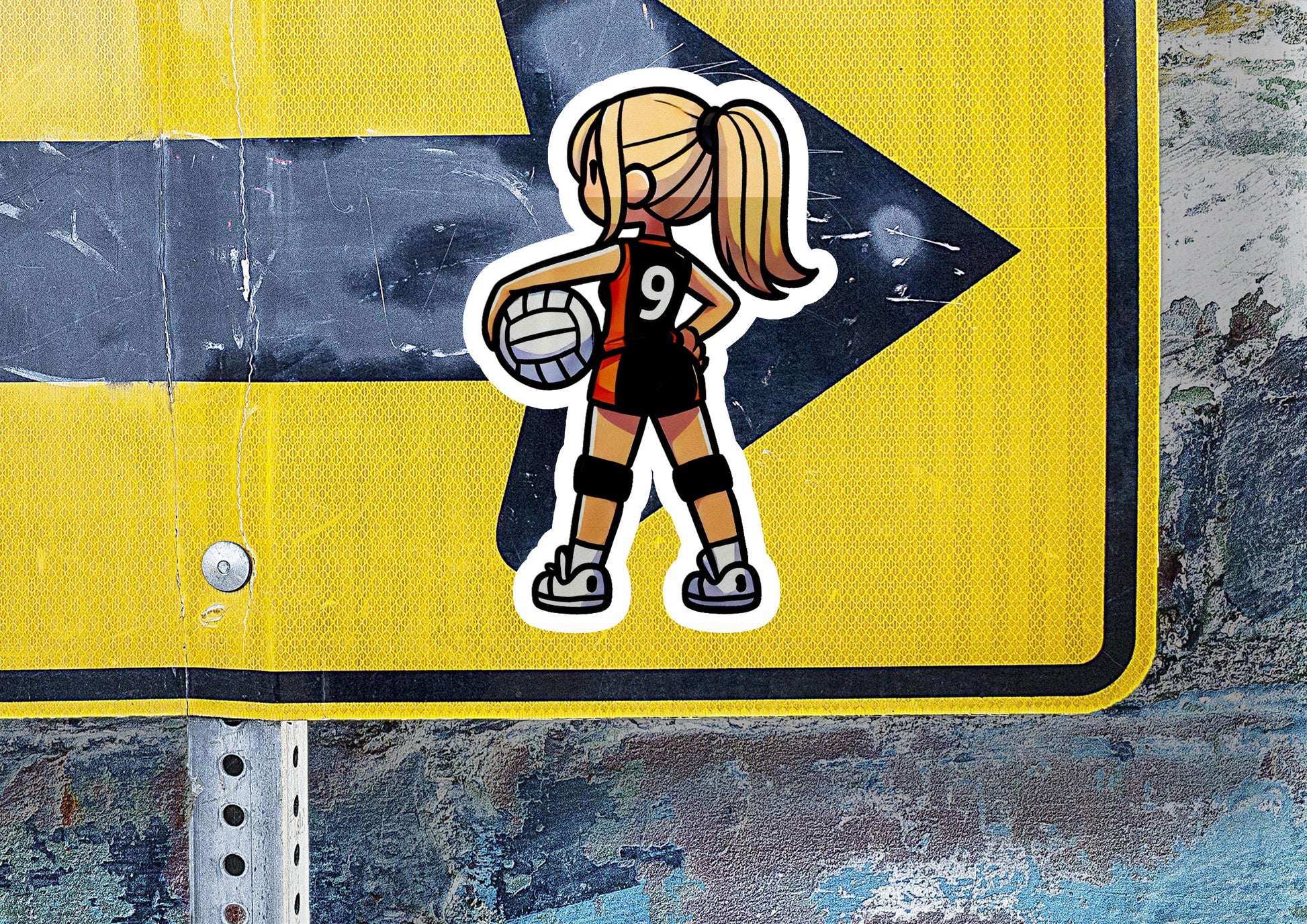 a sticker of a girl holding a volleyball ball