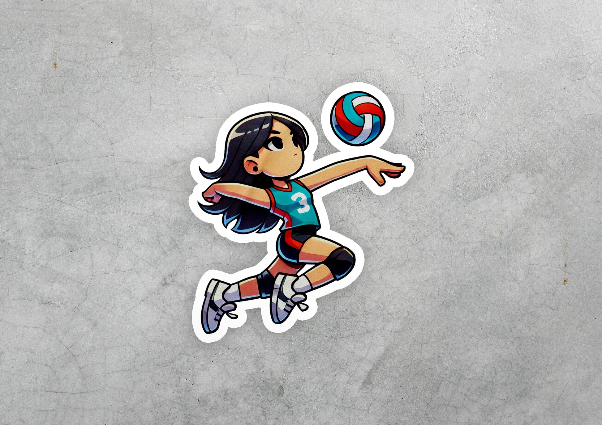a sticker of a girl playing volleyball