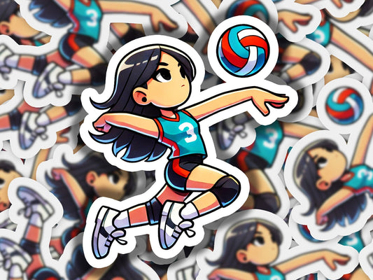 a bunch of stickers of a girl playing volleyball
