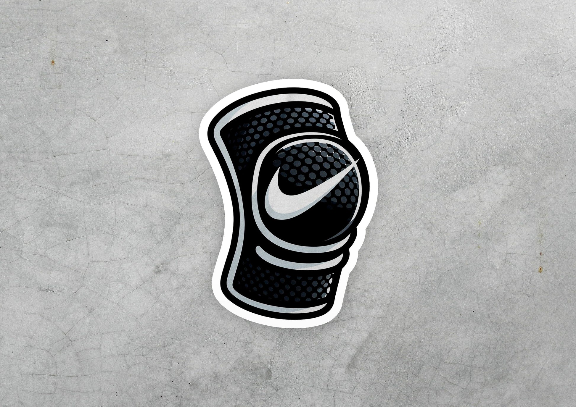 a black and white sticker with a nike logo