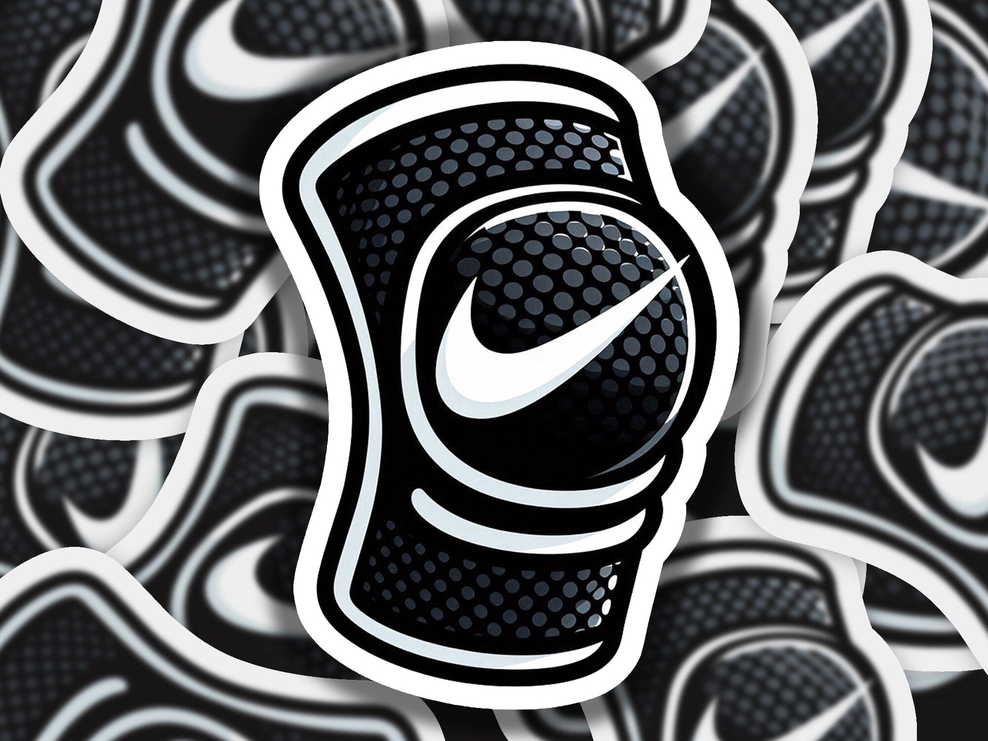 a black and white sticker with a nike logo on it