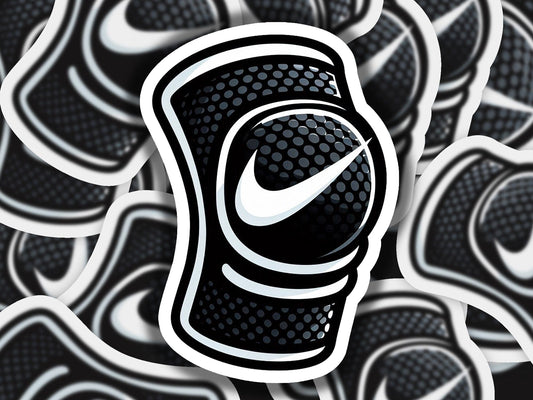 a black and white sticker with a nike logo on it