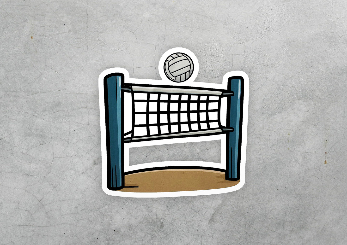 a sticker of a volleyball net and ball