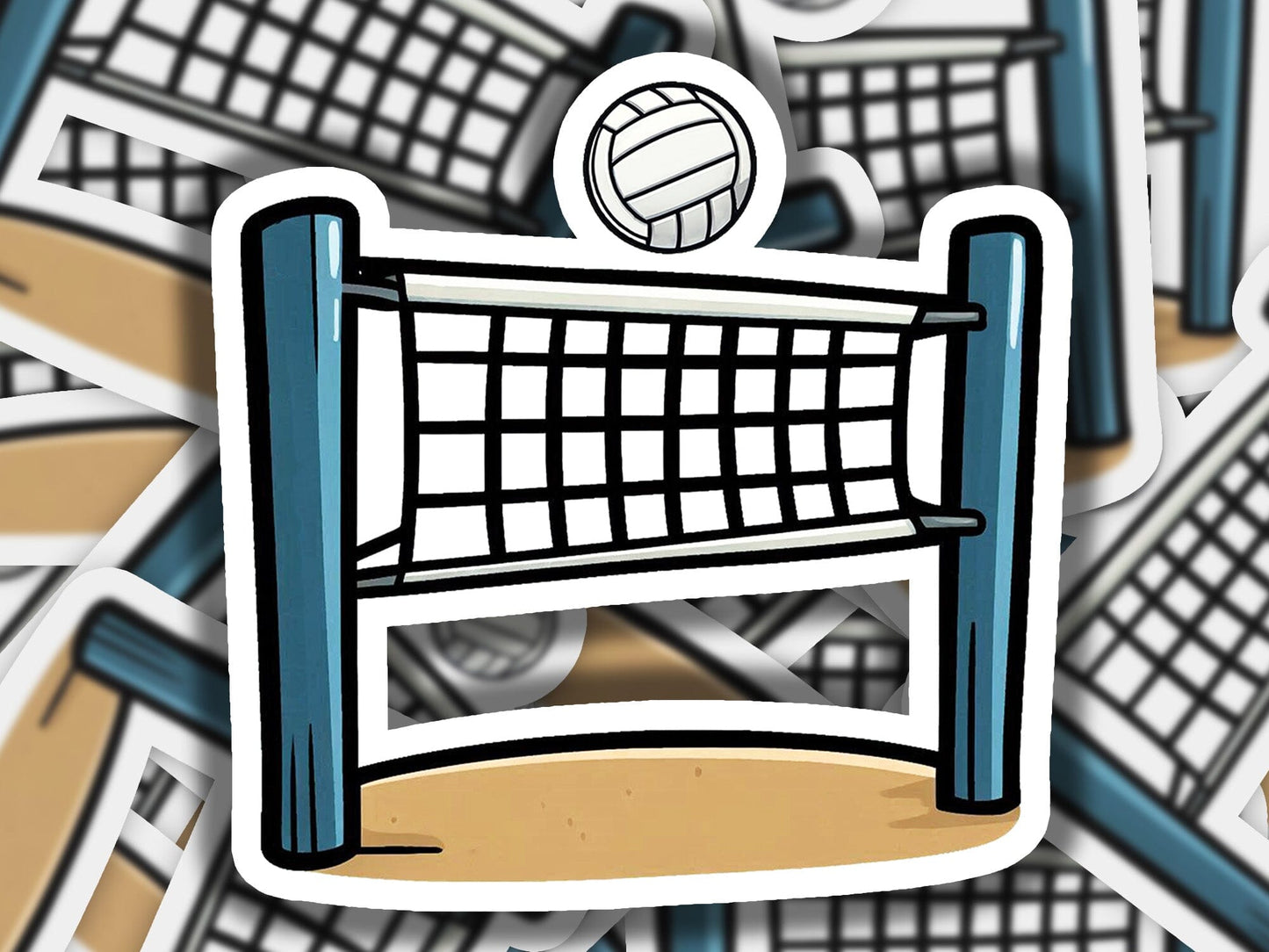 a bunch of stickers with a volleyball on top of it