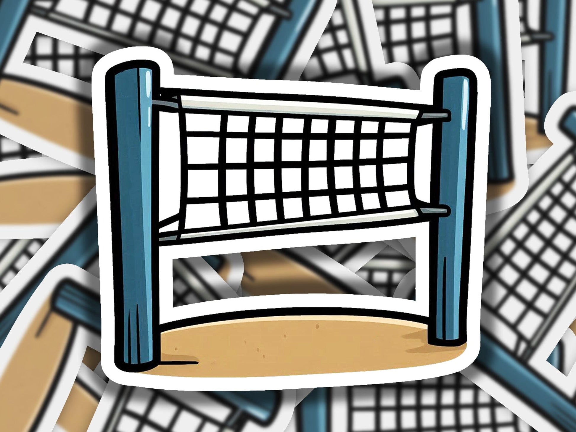 a bunch of stickers with a volleyball net on them