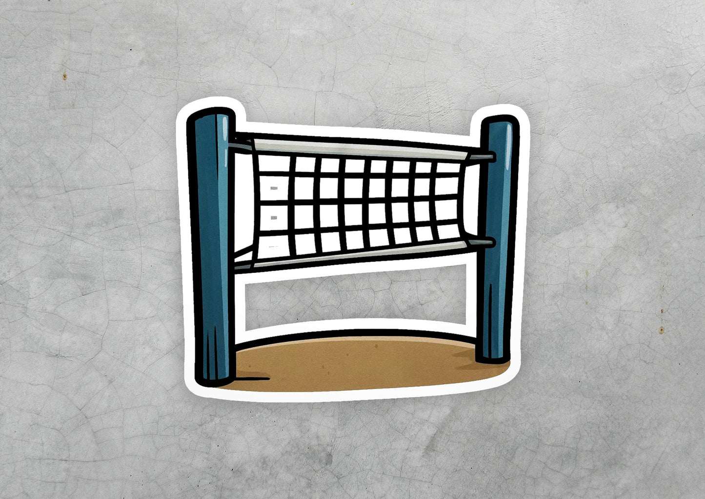 a sticker of a volleyball net in the sand