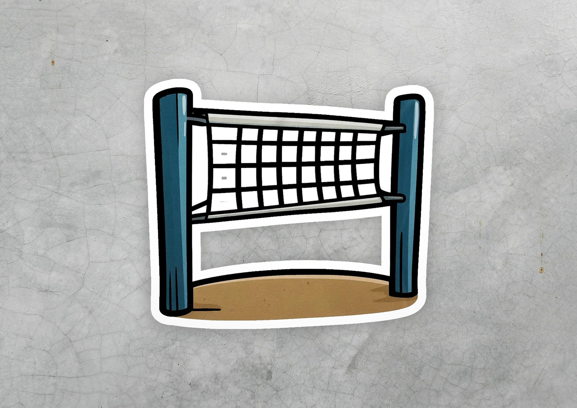 a sticker of a volleyball net in the sand