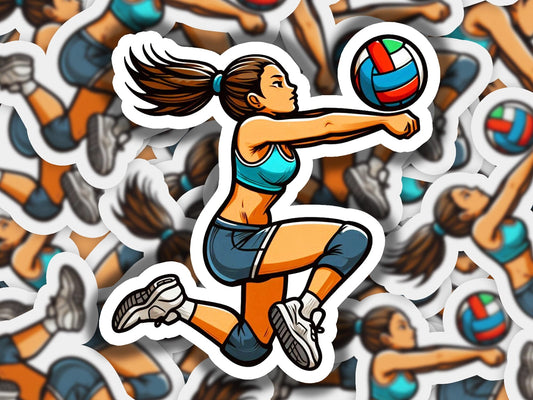 a sticker of a woman playing volleyball