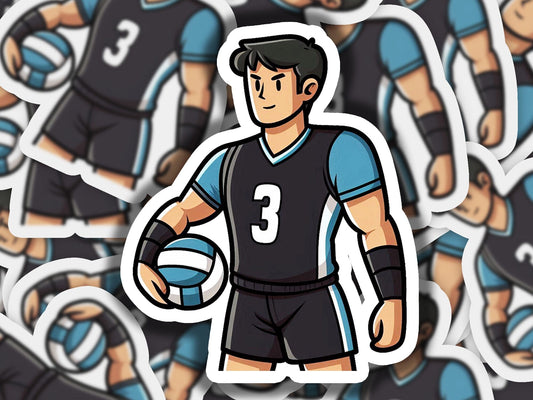 a sticker of a rugby player holding a ball