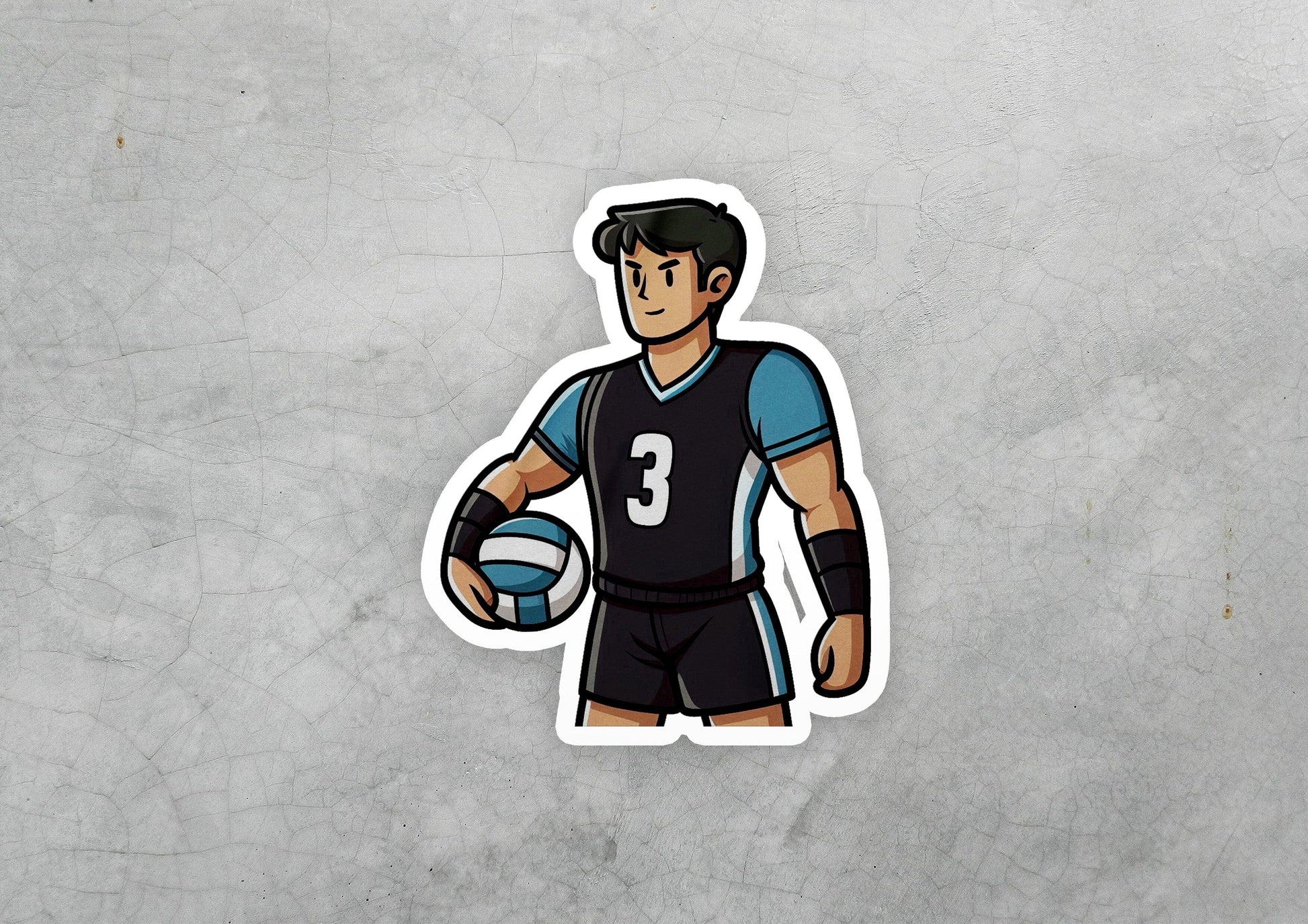 a sticker of a man holding a ball