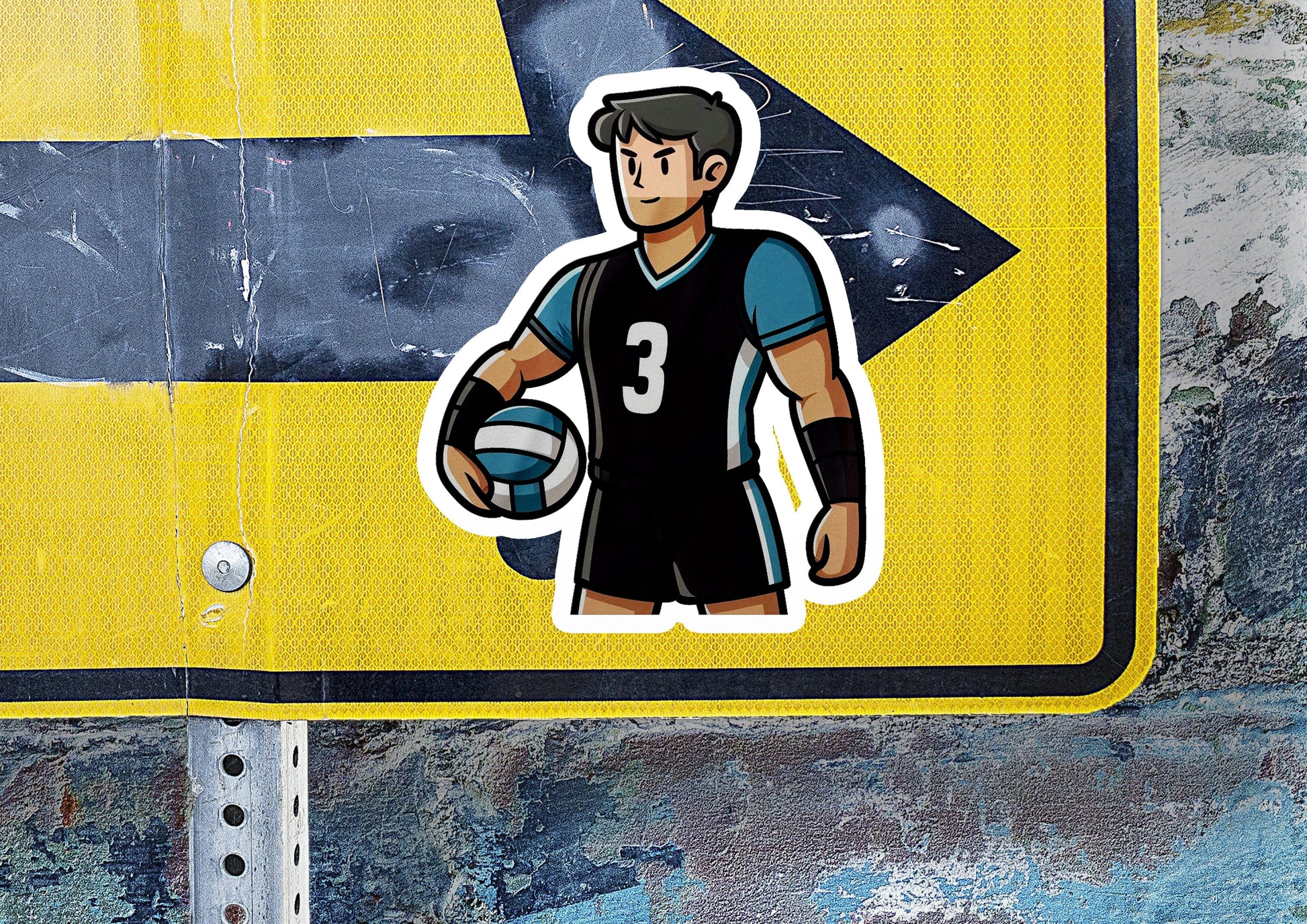 a sticker of a man holding a ball