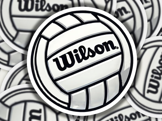 a pile of wilson volleyball stickers sitting on top of each other
