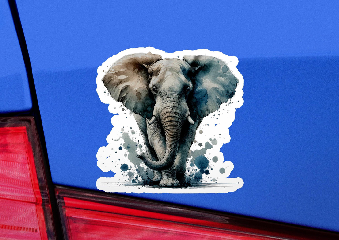 an elephant sticker on the back of a car