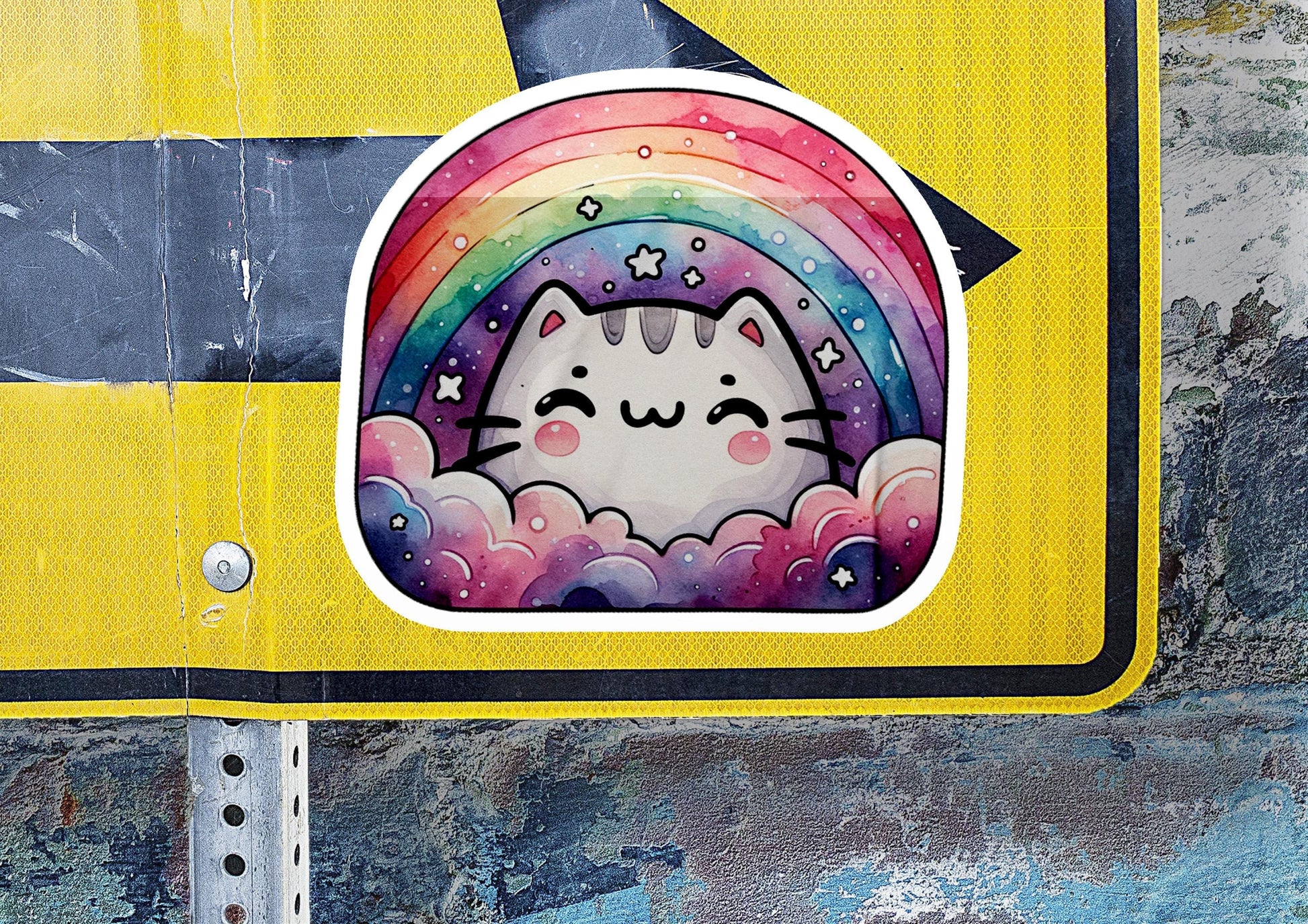 a close up of a street sign with a cat