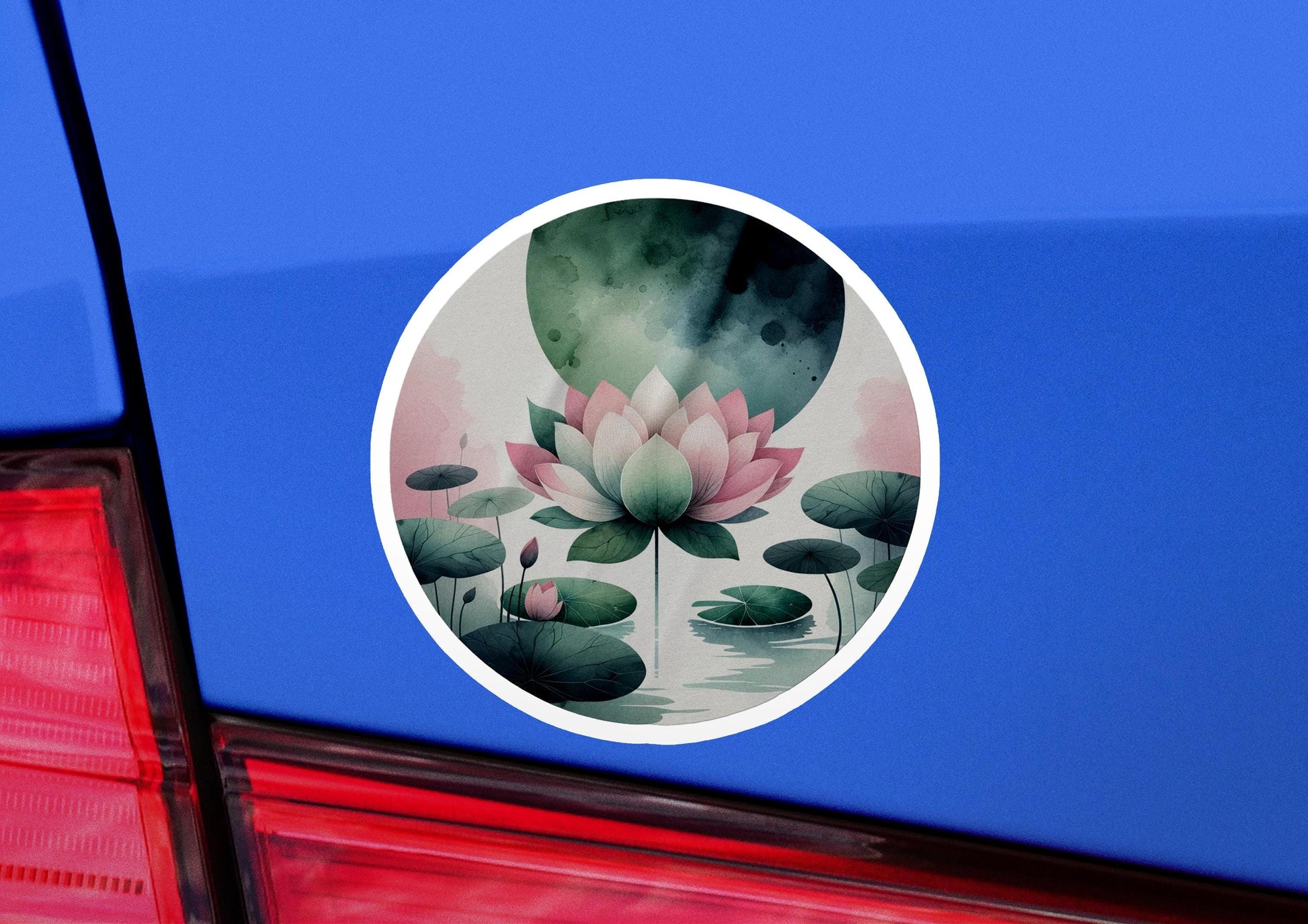 a sticker of a lotus flower on the back of a car