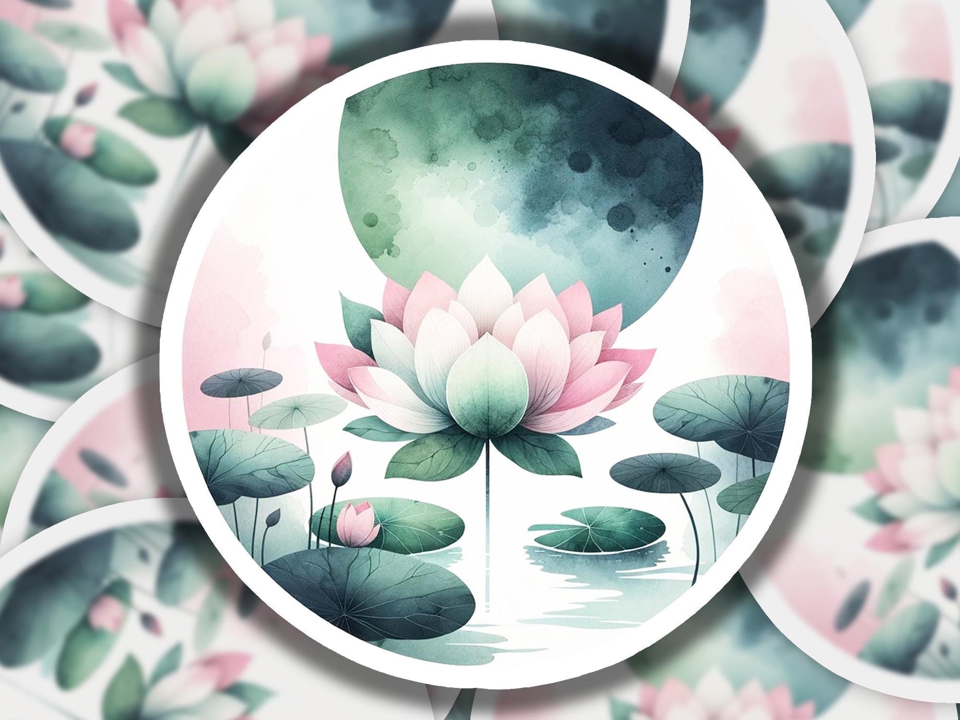 a painting of water lilies in a pond of water