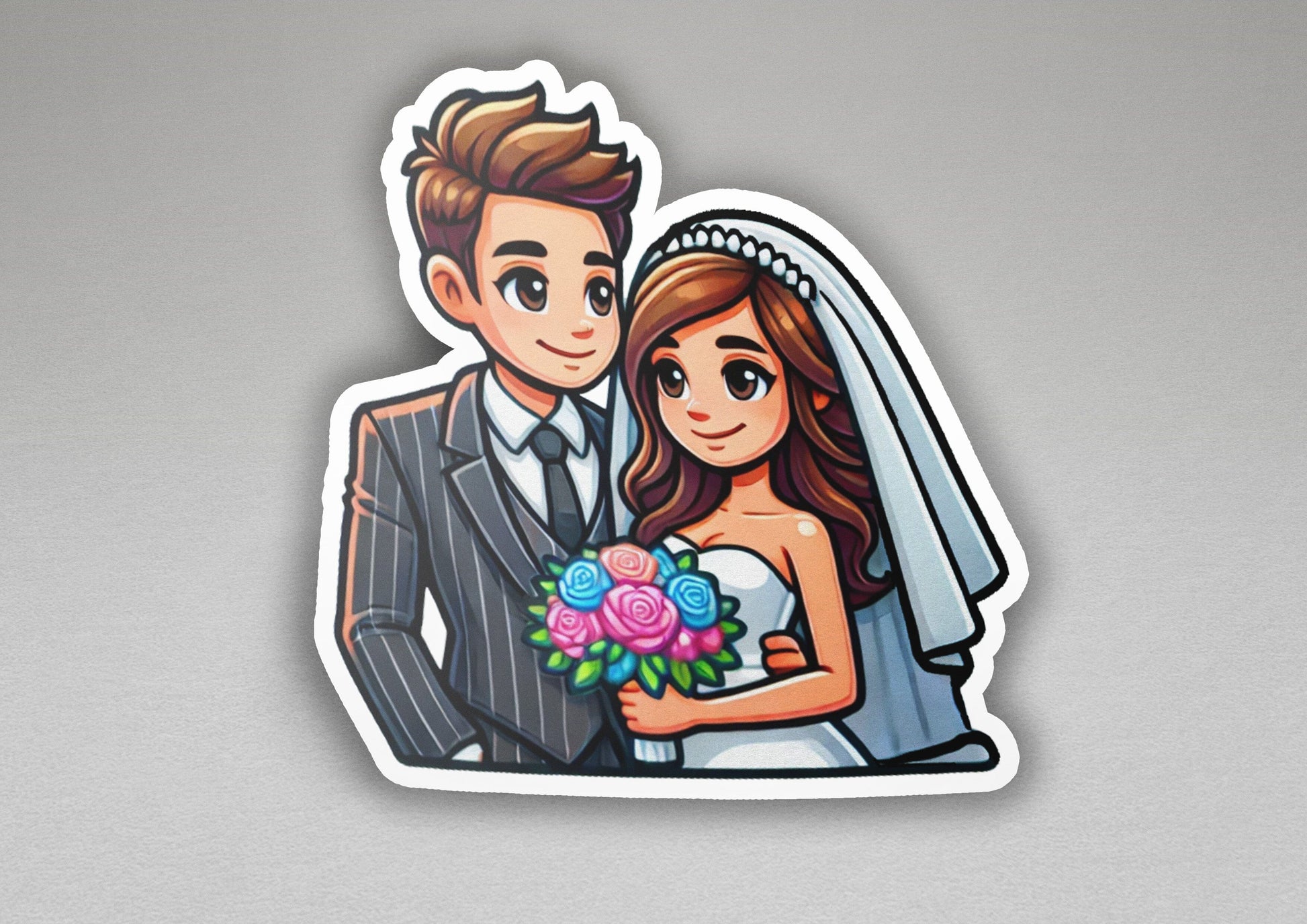 a sticker of a bride and groom