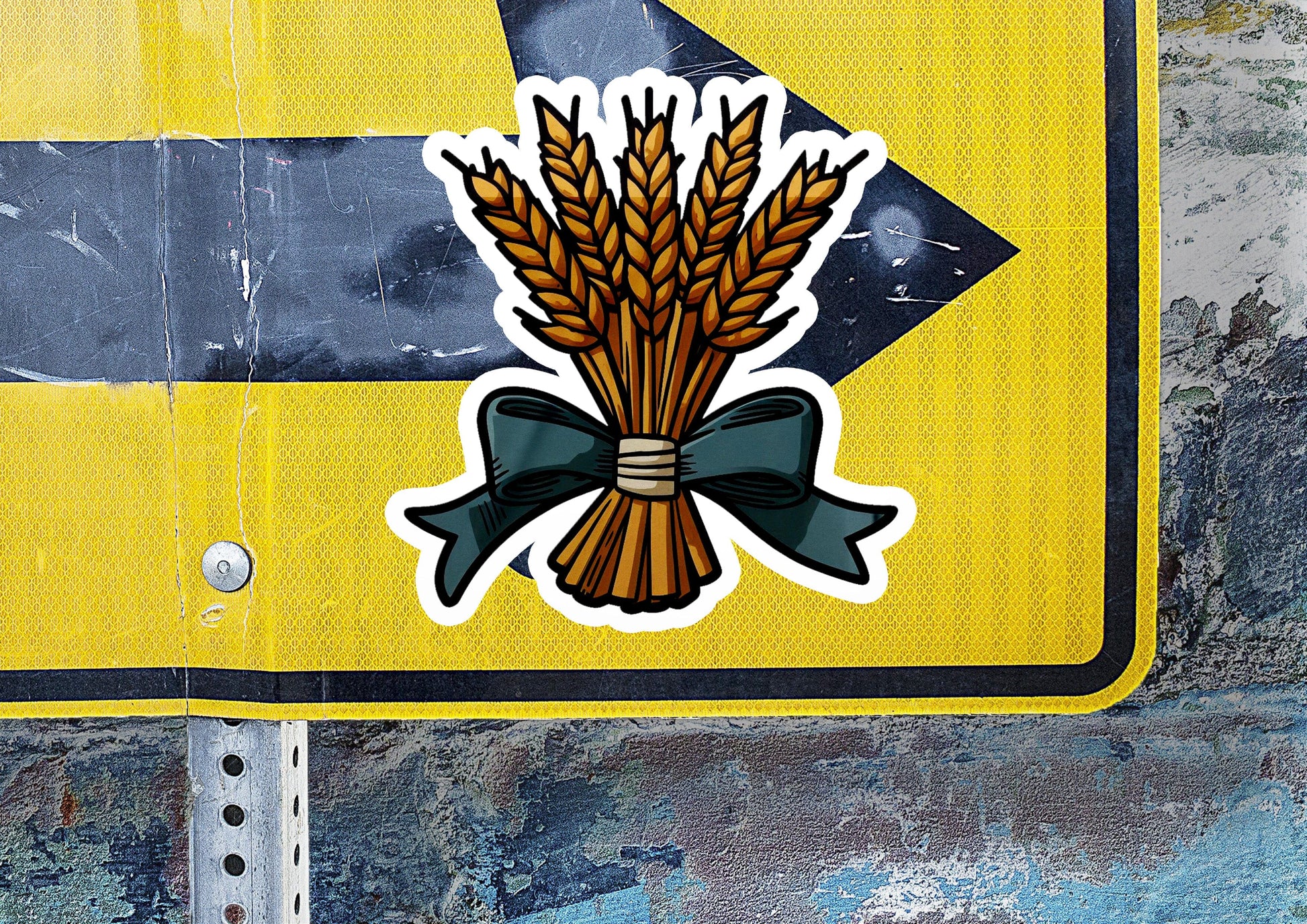 a sticker of a bunch of wheat on a street sign