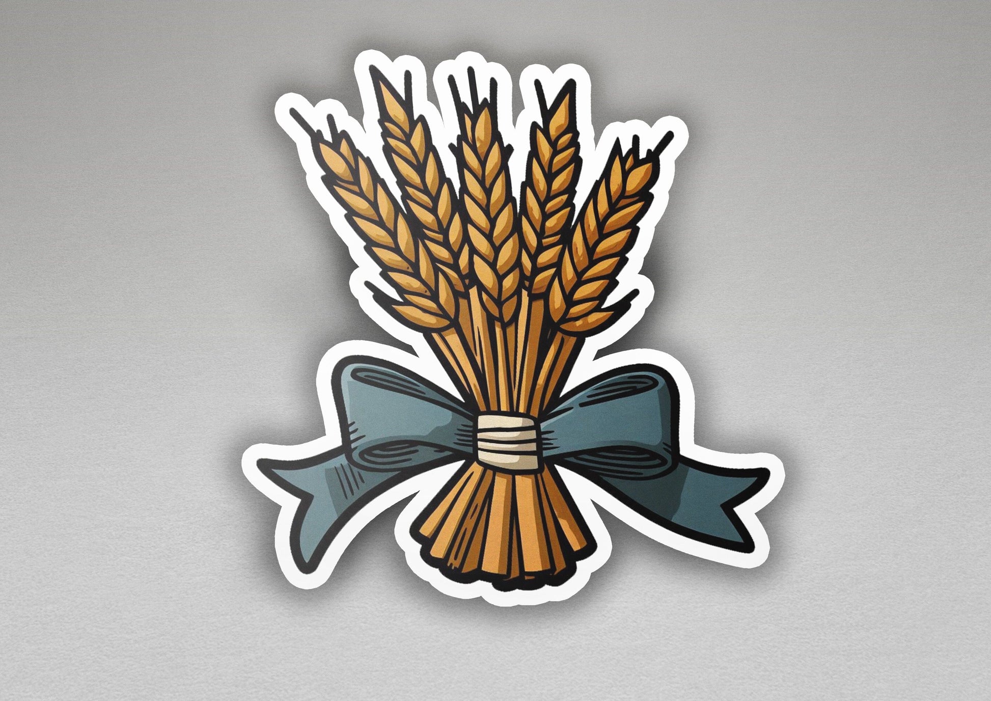 a sticker of a bunch of wheat with a bow