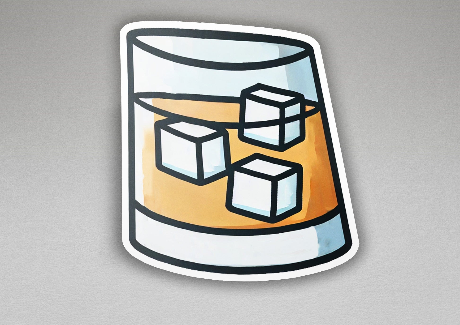 a sticker of a glass of beer with ice cubes