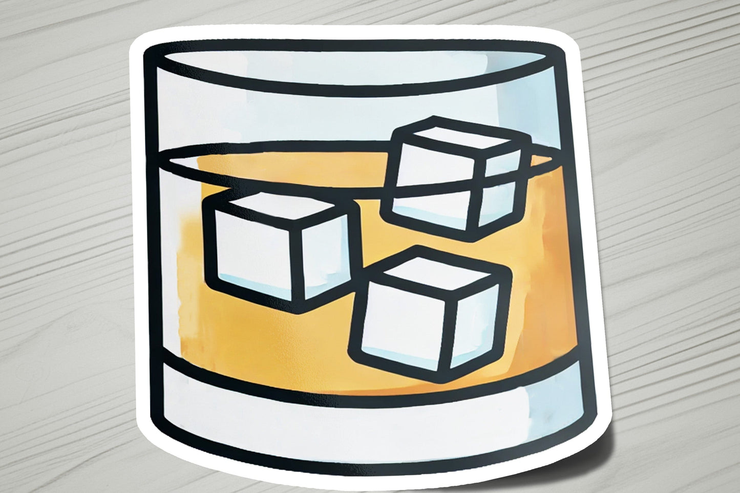 a sticker of a can of beer with ice cubes