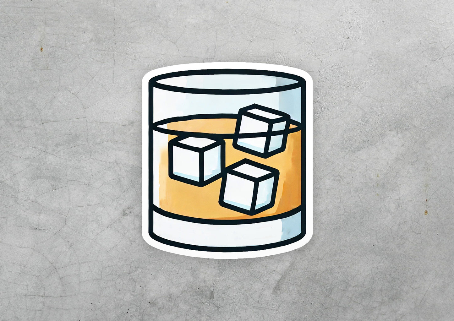 a sticker of a glass of beer with ice cubes