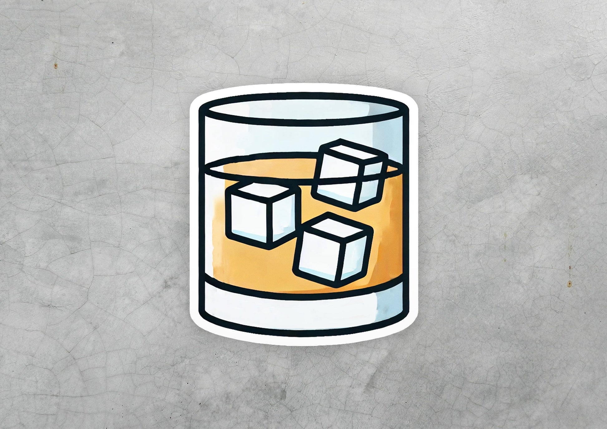 a sticker of a glass of beer with ice cubes