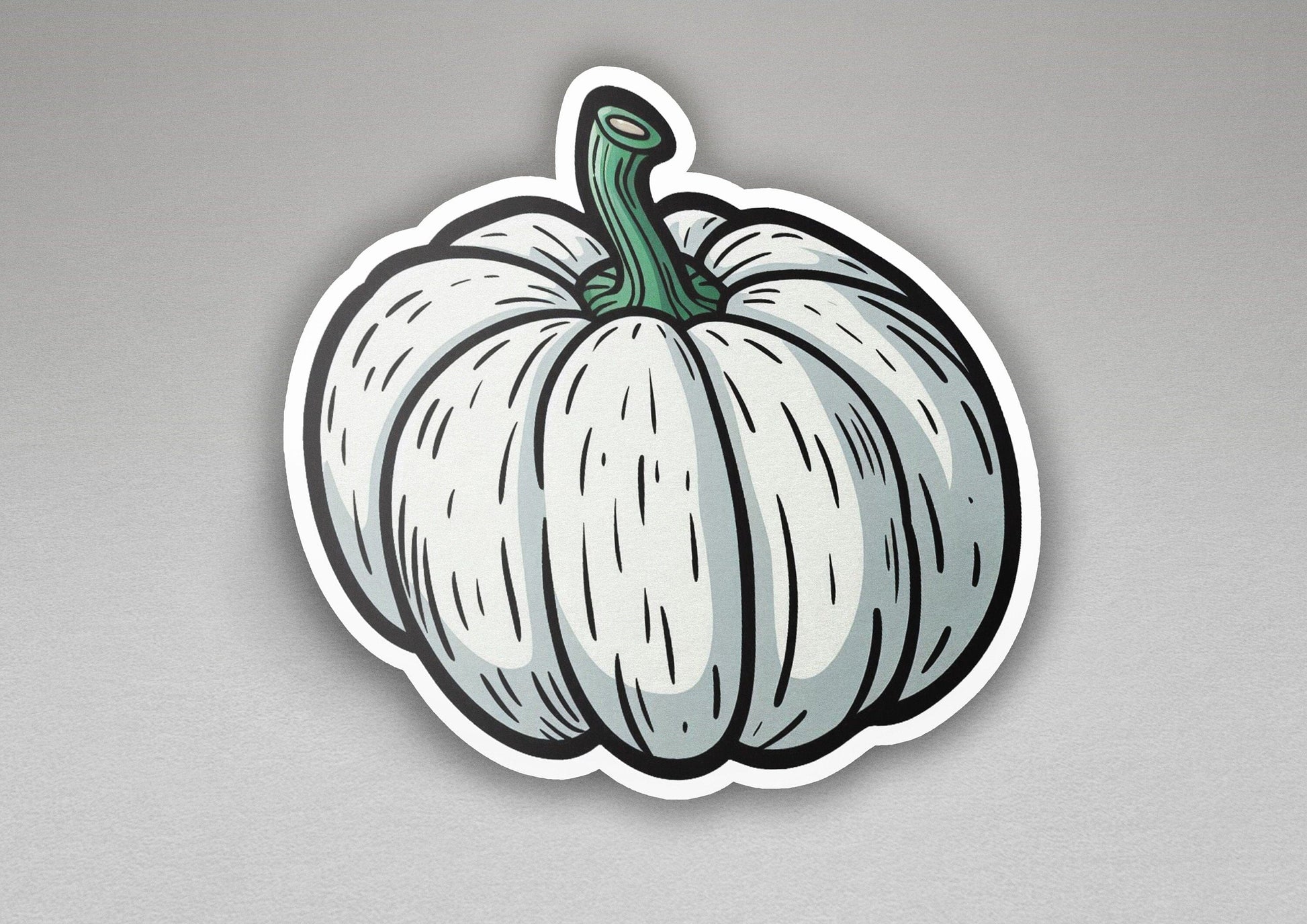 a sticker of a white pumpkin on a gray background