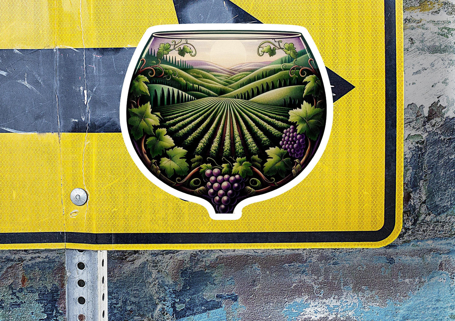 a yellow sign with a picture of a wine glass on it