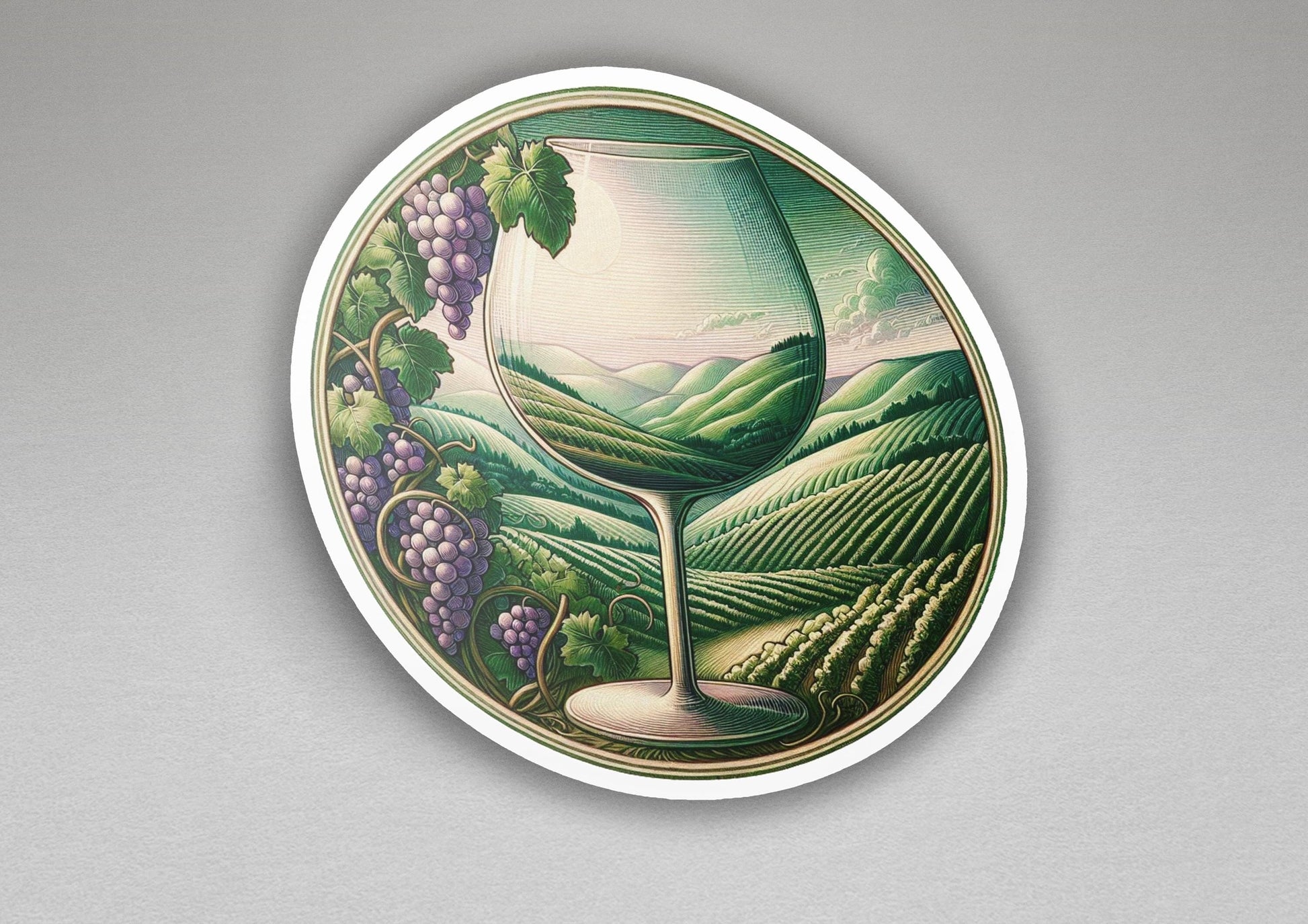 a painting of a glass of wine on a plate