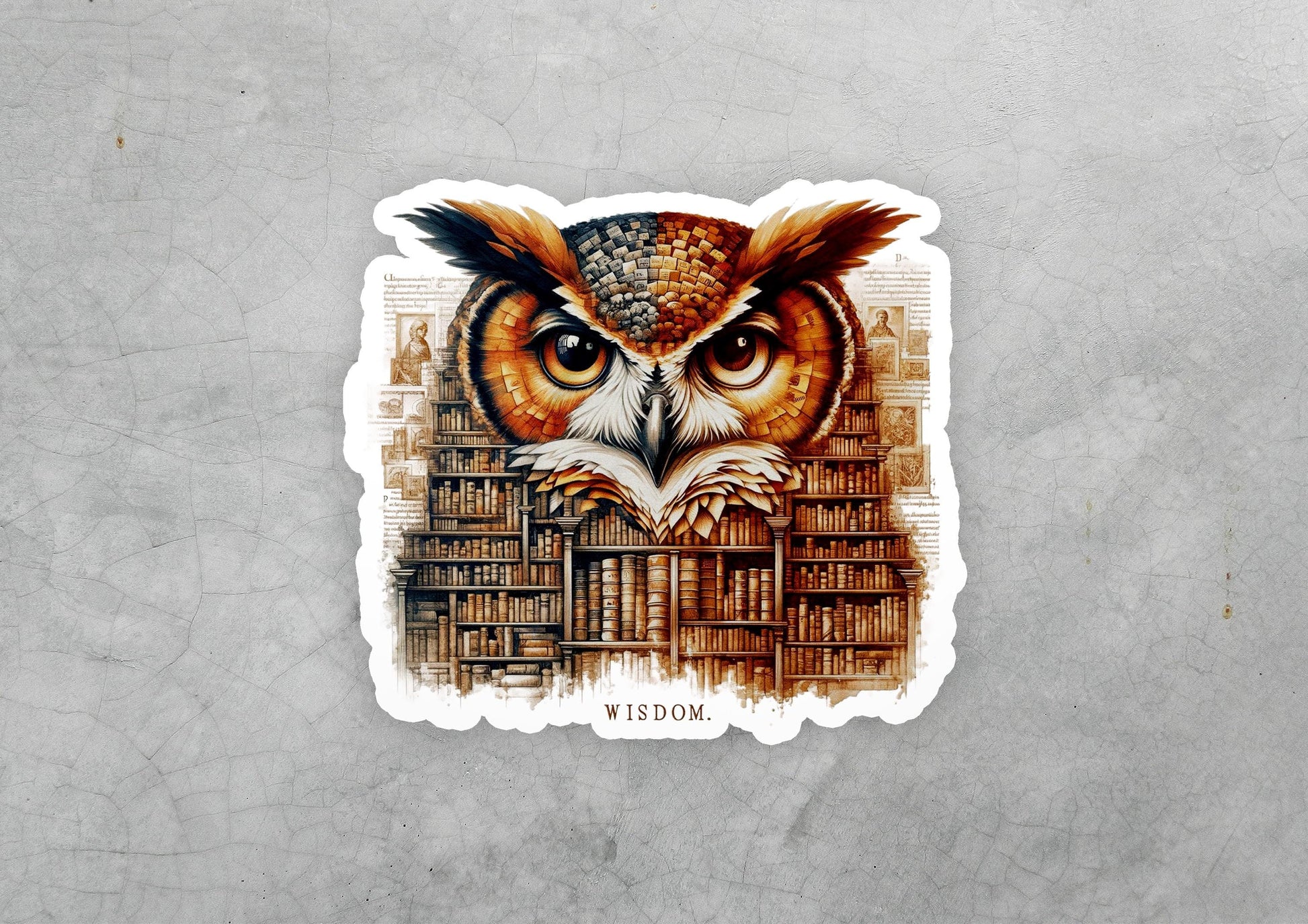 a sticker of an owl reading a book