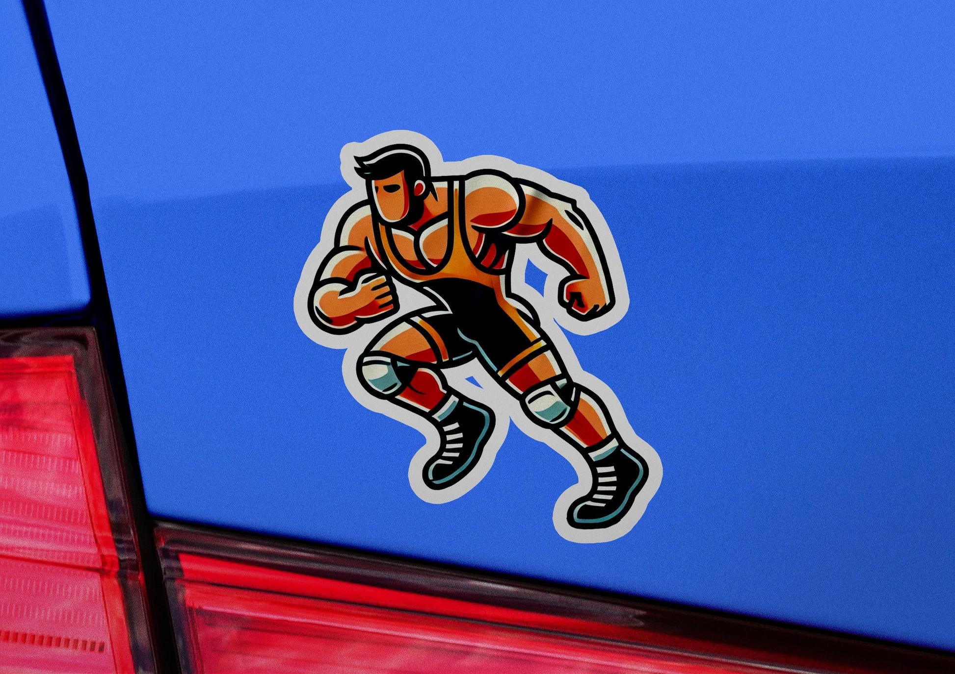 a close up of a car with a sticker of a football player