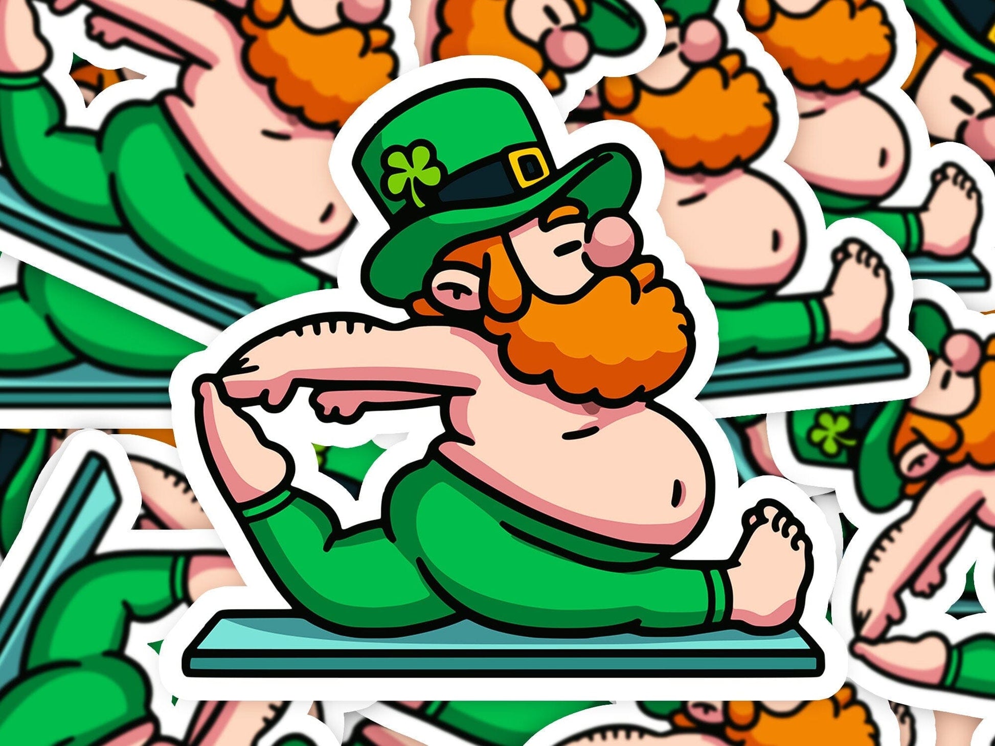 Yoga Leprechaun St. Patricks Day Vinyl Sticker | Dishwasher Safe & Durable | Custom Sizes | Fast Shipping | Made in USA Fiesta Doodle waterproof vinyl sticker. dishwasher safe outdoor sticker.