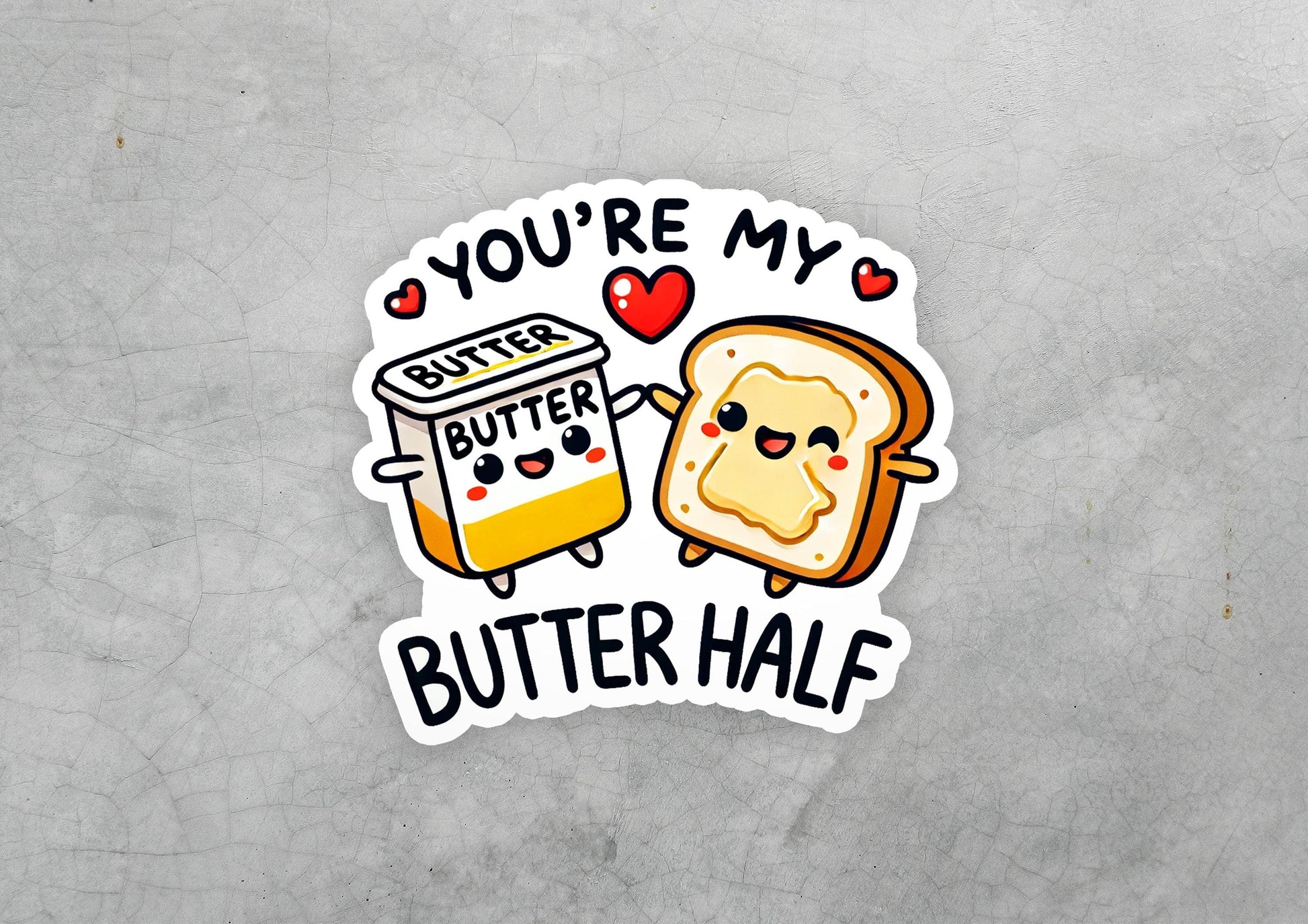 a sticker with a toaster and butter on it