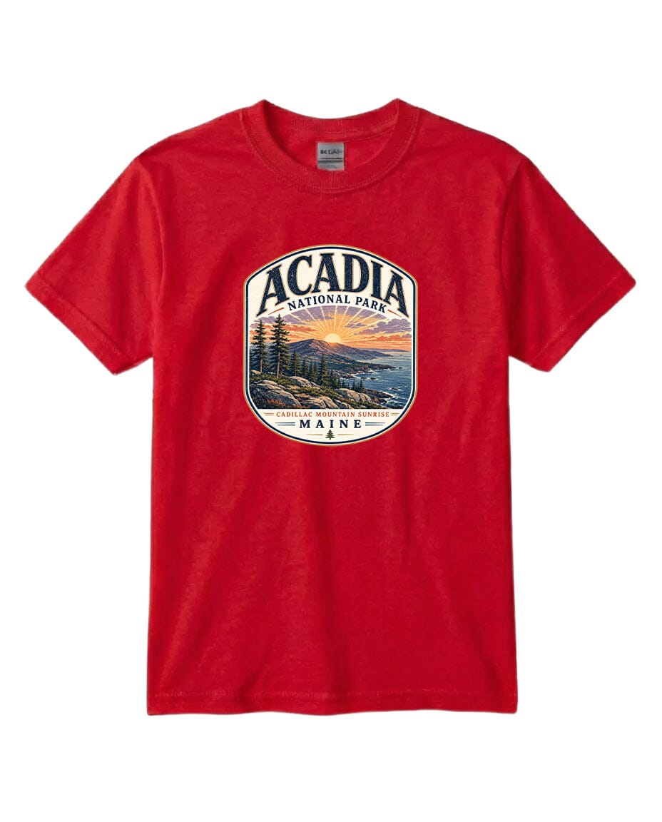 YOUTH Acadia National Park Badge Chest Logo T Shirt | Hoodie | Long Sleeve | Sweatshirt | Crew Neck | Tank Top 1 Fiesta Doodle waterproof vinyl sticker. dishwasher safe outdoor sticker.