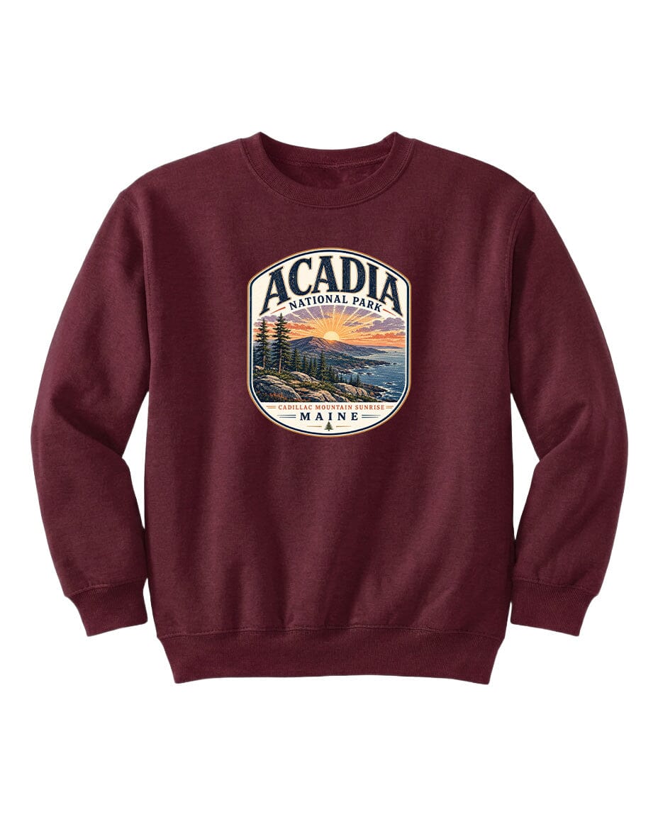 YOUTH Acadia National Park Badge Chest Logo T Shirt | Hoodie | Long Sleeve | Sweatshirt | Crew Neck | Tank Top 1 Fiesta Doodle waterproof vinyl sticker. dishwasher safe outdoor sticker.