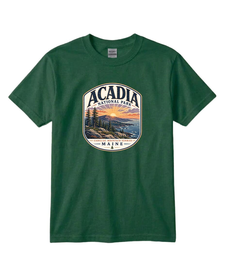 YOUTH Acadia National Park Badge Chest Logo T Shirt | Hoodie | Long Sleeve | Sweatshirt | Crew Neck | Tank Top 1 Fiesta Doodle waterproof vinyl sticker. dishwasher safe outdoor sticker.