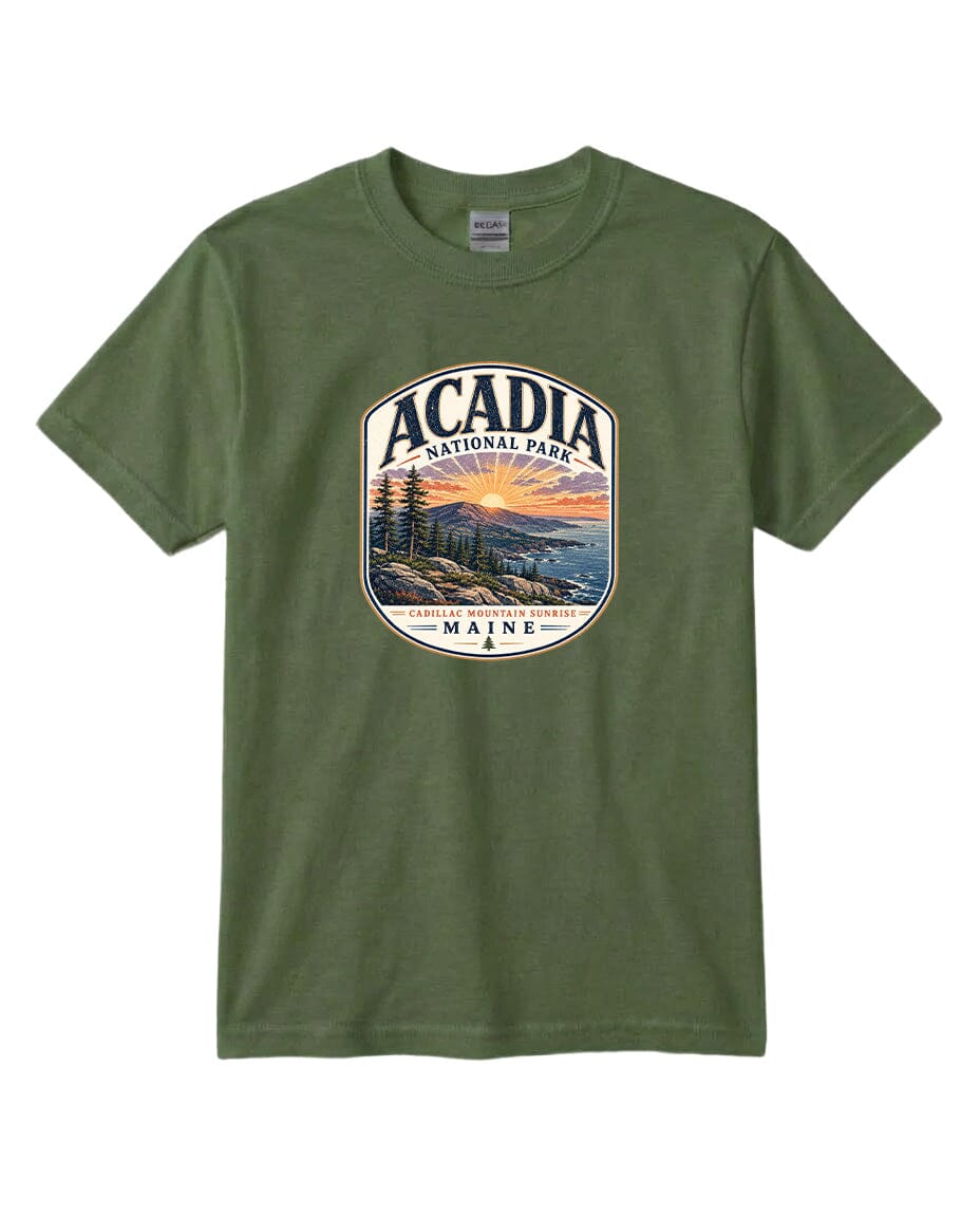 YOUTH Acadia National Park Badge Chest Logo T Shirt | Hoodie | Long Sleeve | Sweatshirt | Crew Neck | Tank Top 1 Fiesta Doodle waterproof vinyl sticker. dishwasher safe outdoor sticker.
